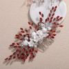 Teyglen Red Rhinestone Bride Flower Wedding Hair Comb with Crystal