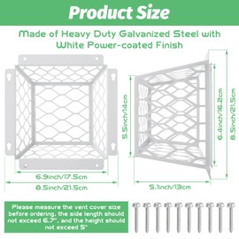 Acrux7 Dryer Vent Cover, Dryer Vent Bird Guard, 7 x 7 x 5 Inch Galvanized Steel for 3" to 4" Bathroom Exhaust Fan Ventilation Cover (White)