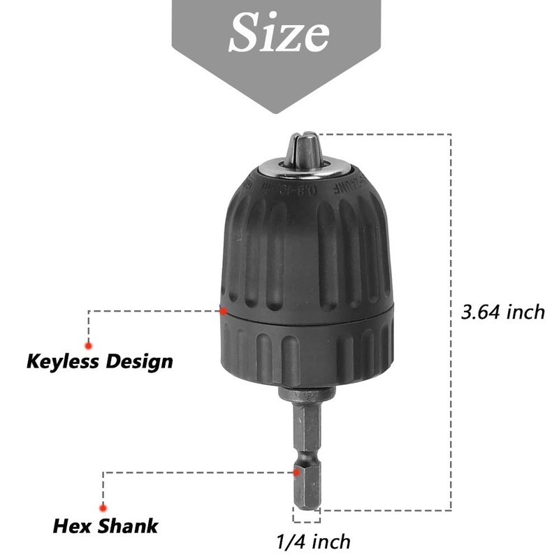 Mesee 0.8-10mm Keyless Drill Chuck Adapter 3/8-24UNF Mount Thread Impact
