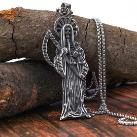 Auriselle Men's Necklace Death Scythe Pendant Vintage Viking Chain Necklace Retro Gothic Pendant Jewellery Gifts for Men Boys Father Length 60 cm, Metal, No Gemstone