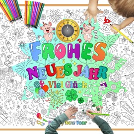 DPKOW German New Year Lucky Charm Colouring Poster for Children with Pens, Paper Paintable Cloth Activity Children 2025 Lucky Charm New Year's Eve Craft Gift, Lucky Pig Clover Leaf