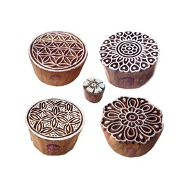 Royal Kraft Asian Designs Round and Flower Wood Print Stamps (Set of 5)