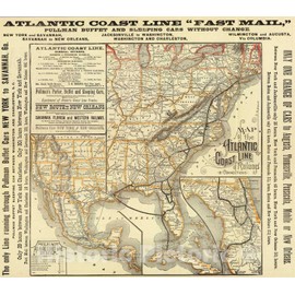 Historic Map : Timetable Map - 1885 Map Atlantic Coast Line. - Vintage Wall Art - 24in x 22in