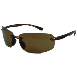 In Style Eyes Lovin Mawi Wrap Around Bifocal Sunglasses, Rimless Reading Glasses with UV Protection - Polarized Lens - Tortoise - 1.5x