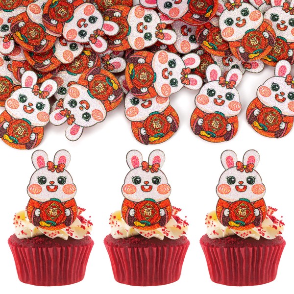 Gyufise 24 piezas de decoración china para cupcakes de Año Nuevo 2023 FU conejo, púas de conejo, Año Nuevo, fiesta, primavera, festival, fiesta, suministros de decoración de fiesta
