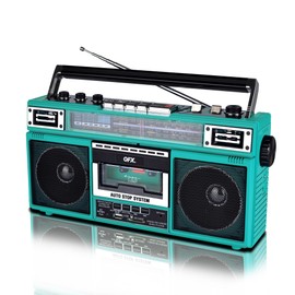 QFX J-220BTTQ Aqua Turquoise Boombox MP3 Conversion from Radio to Cassette with 4-Band (AM, FM, SW1, SW2) Radio with Bluetooth, Dual 3” Speakers, Built-in Microphone, Recorder, and a 3-Band Equalizer