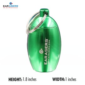 EARasers Earplugs Keychain Carrying Case - Aluminum Waterproof Ear Plugs And Pills Holder Stash Can For Traveling - Green