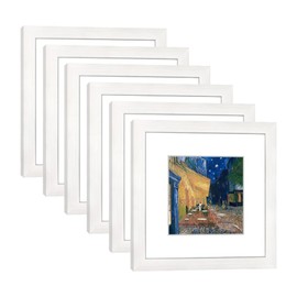 DEKWINN 8x8 Picture Frame Set of 6 with Real Glass for Pictures 5x5 with Mat or 8x8 Without Mat, Wall Mounting or Tabletop display Photo Frames in White