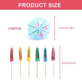 Pack of 100 Cocktail Decoration, AMONENZ Paper Umbrellas, 10 cm Colourful Cocktail Sticks, with Exquisite Patterns, for Bar Decoration, Cocktail Accessories, Drink Decoration