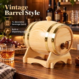 1L Wooden Wine Barrel for Home Bars – Vintage Spigot & Rustic Display