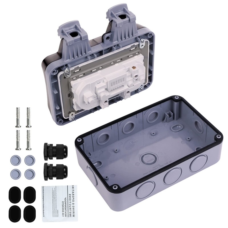 Demoyaya Outdoor Socket IP66 Waterproof Double Socket Wall Sockets Outdoor