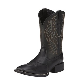 ARIAT BMVY9 Mens Sport Wide Square Toe Western Boot Black Deertan/Black 8.5