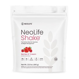 NeoLife - NeoLife Shake - Meal Nutrition, Protein Powder, 18g Protein Drink, 25 Vitamins and Minerals, Vitamin C, Iron & Calcium - Berries n' Cream, 22.8 oz (645g)