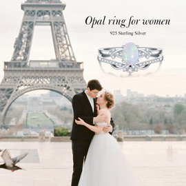 MOTIEL 1CT Opal Rings for Women,925 Sterling Silver Oval Opal Engagement Ring Bridal Set with Cubic Zirconia Opal Wedding Promise Ring Opal Jewelry-6.5