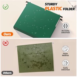 SHUTEX Extra Capacity Plastic Hanging File Folders,12 Pack Reinforced Expanding Hang Folder Letter Size,Accordian Pocket,Heavy Duty 2 Inch Expansion,Hanging Folder Organizer for Office Home,Green