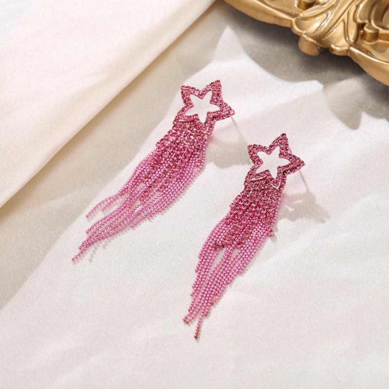 EVER FAITH Tassel Earrings Rhinestone Star Sparkling Crystal Fringe Drop