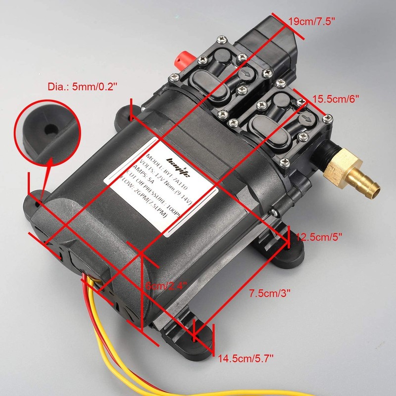bayite 12V DC Fresh Water Pump 7.5 L/Min 2 GPM