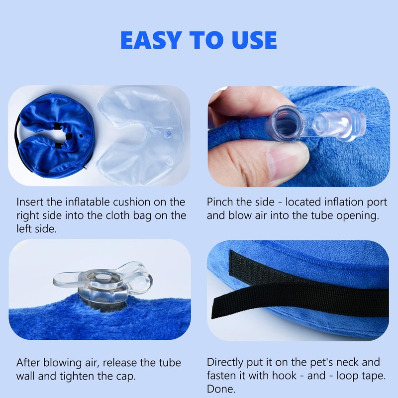 Inflatable Dog Collar, Adjustable Dog Collar, Leak Protection, Blue, L
