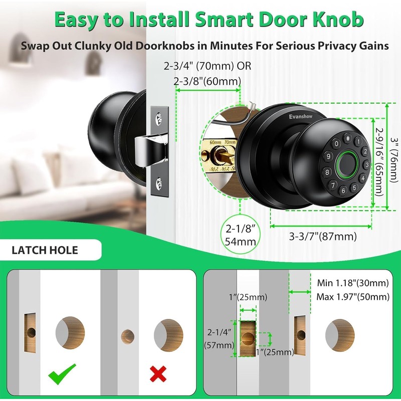 Evanshow Fingerprint Door Lock with Electronic Touchscreen Keypad | Biometric