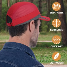 GADIEMKENSD Running Hat, Mens Outdoor Hat Unstructured Baseball Cap UPF 50 UV SPF Exercise Run Caps Reflective Breathable Light Sun Hats Quick Dry Mesh Summer Sports Hat Cap Men Woman Red