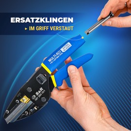 S&R Multifunctional Scissors 250 mm, Precision Cutter with 4 Extra Sharp SK5 Replacement Blades, Universal Scissors for Soft Plastics, Rubber, Leather, Carpets, Fresh Branches, Wire, Cable and Much More