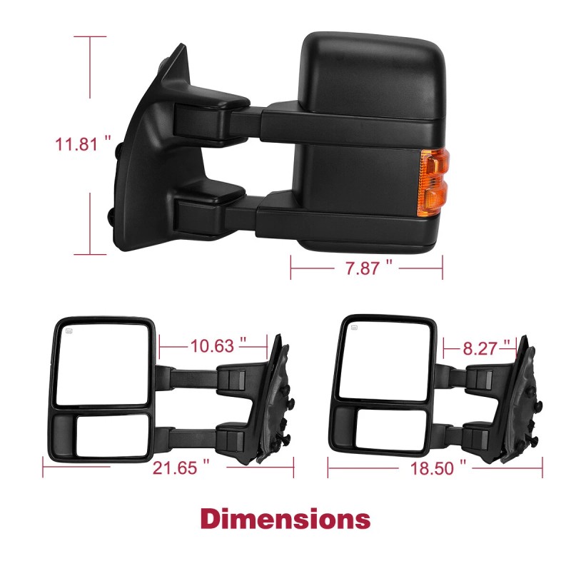 LEDKINGDOMUS Driver Side Power Heated Tow Mirror For 08-16 Ford