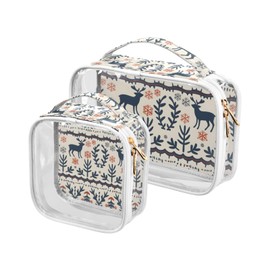 Clear Makeup Bags 2 Pack TSA Approved Toiletry Bag Quart Size Travel Cosmetic Bag Fit Carry-on Toiletries Essential (Vintage Deer Pattern)