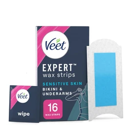 Veet Expert Bikini Cold Wax Strips, Sensitive Skin, 16 Strips, 3 Wipes
