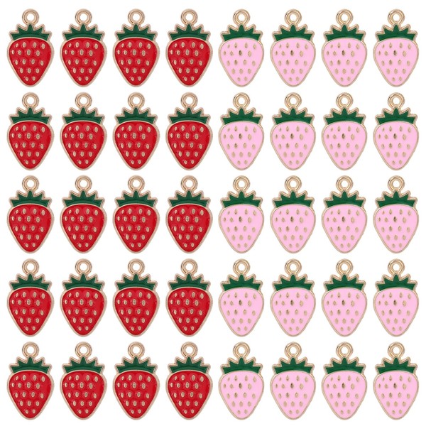 BOXOB 40 Pieces Strawberry Pendants in Bulk Red and Pink