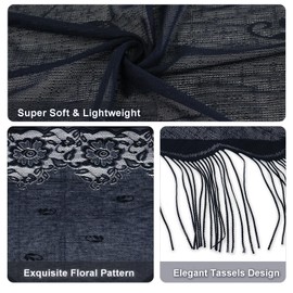 vimate Navy Blue Shawl for Women Dressy-Ladies Summer Sheer Thin Shawl Wrap Headscarf With Tassels for Evening formal Dresses(Style 4-Navy)