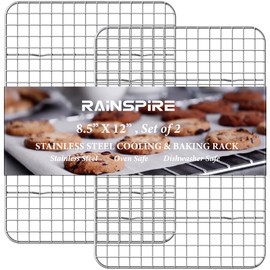 Rainspire Cooling Rack Stainless Steel, Heavy Duty Cooling Racks for Cooking and Baking, Oven Safe Wire Rack for Cooking, Baking Rack for Oven Cooking Fits Quarter Sheet Pan, 8.5" x 12", 2-Pack
