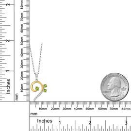 Gem Stone King 925 Sterling Silver and 10K Yellow Gold Green Peridot and White Lab Grown Diamond Bass Clef Music Note Pendant Necklace For Women By Keren Hanan (0.34 Cttw, with 18 Inch Chain)