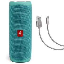 JBL Flip 5 (Teal) + Bundle with Case Logic Braided USB Type-C Charge & Sync (6 feet, Gray)