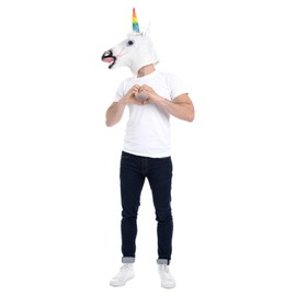 Zac's Alter Ego Large Latex Unicorn Head Mask with Rainbow Horn