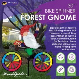 Bike Spinner Forest Gnome 30" – Whimsical Woodland Design, Weather-Resistant Outdoor Decor, Durable & Lightweight for Patios, Yards, and Gardens - Eye-Catching Wind Spinner with Rotating Wheels
