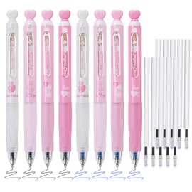 BAYTORY Retractable Erasable Gel Pens, 4Pcs Blue & 4Pcs Black Ink Pens & 10Pcs Black Refills, 0.5 mm Fine Point, Quick Dry Cute Eraser Pen, Smooth Writing for Crossword Puzzle (Pink)