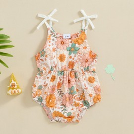 Tsseiatte Infant Baby Girl Summer Bodysuit Print One Piece Suspender Romper Cotton Polyester Jumpsuit Spaghetti Strap Outfit (A-Floral print, 3-6 Months)