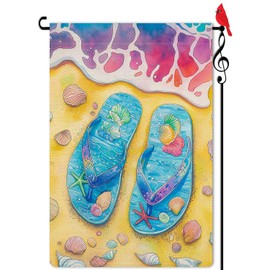 Lorugekyu Summer Flip Flop Garden Flag Beach Shell Small Flag for Outside Burlap Double Sided Farmland Welcome Yard Lawn Winter Decor 12.5x18"