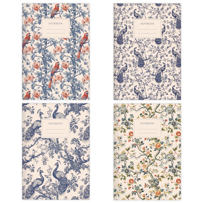 etmamu 1074 Set of 4 Notebooks A5 | Chinoiserie Asian