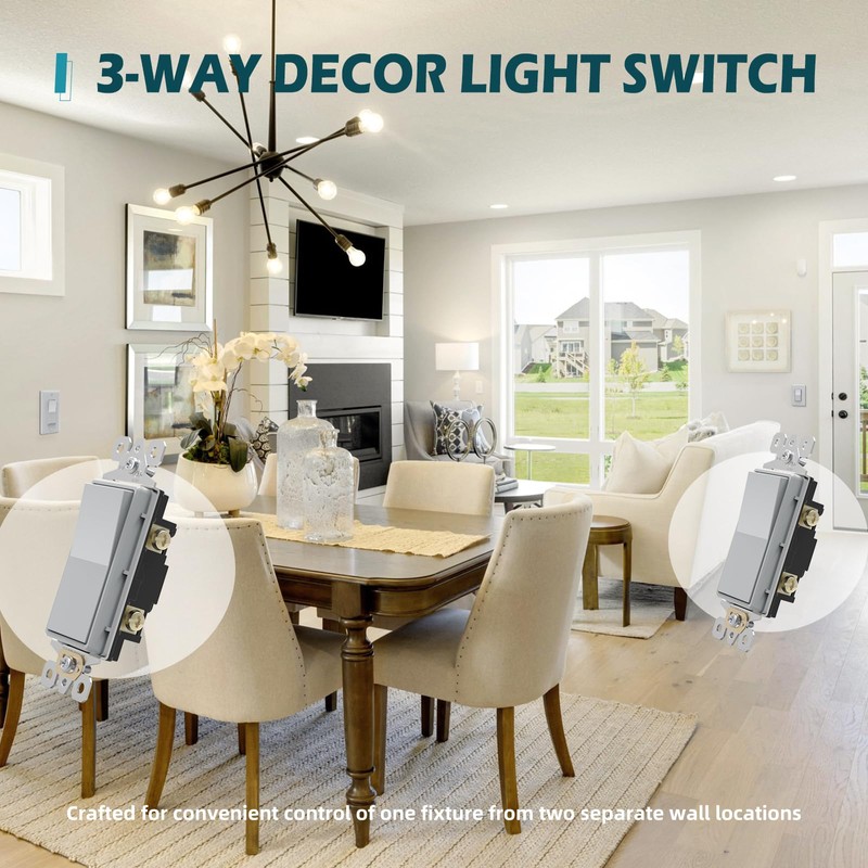 TOPELER Gray 3-Way Decorative Light Switch with Wall Plates, Paddle