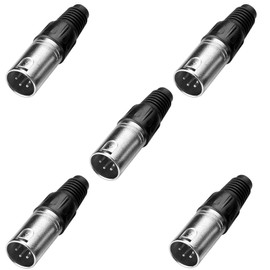 SIENOC 5 Packs 4-Pin XLR Male Connector - Black Metal Housing-Silver Contacts (5 male)