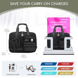 BAGZY Wizzair Tactical Hand Luggage 40 x 30 x 20 cm Scalable Travel Bag Lightweight Foldable Travel Luggage Shoulder Bag Bags Travel Cabin Weekender Sports Bag Handbags Hospital Bag, Black-670,
