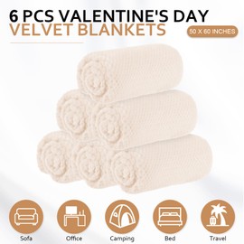 Buryeah 6 Pcs 50'' x 60'' Flannel Fleece Throw Blankets Bulk 340 GSM Soft and Warm Fluffy Fuzzy Blanket for Couch Sofa Wedding Decor Donation Homeless Employee Appreciation Gift(Beige)