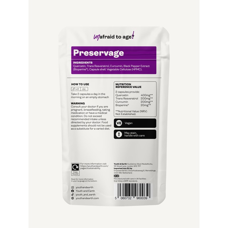 Youth & Earth Preservage (Curcumin,Trans Resveratrol,Quercetin, & BioPerine) 410mg -