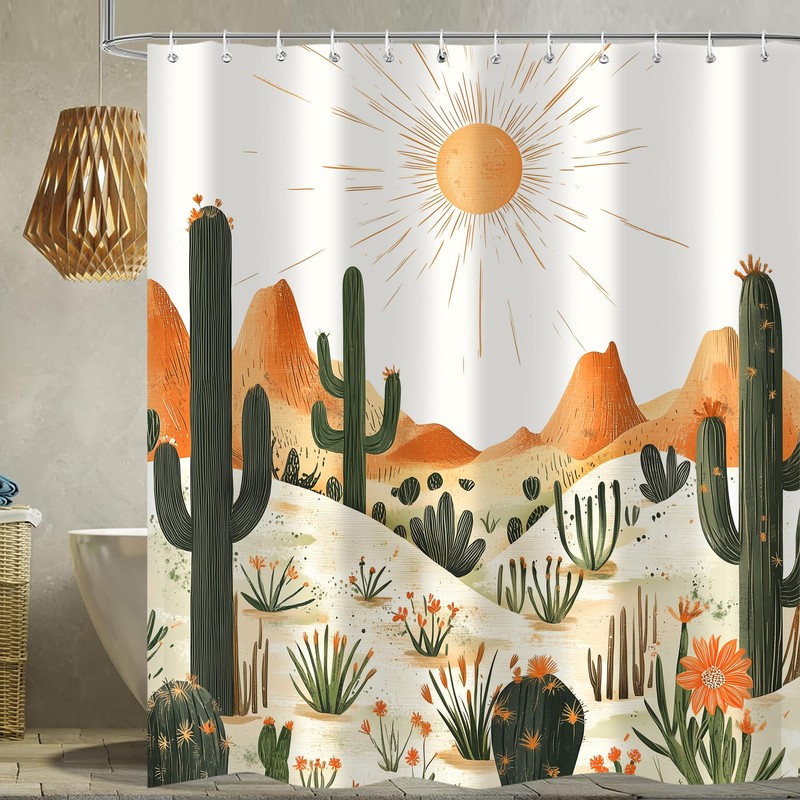 Western Cactus Shower Curtain, Tropical Desert Cactus Plant Southwest Shower