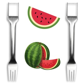 Premium Stainless Steel Watermelon Slicer Fork Set - 2-in-1 Cutter for Effortless Watermelon Cutting - Includes 2 Forks for Easy Serving - Ideal for Parties, Camping, and Fruit Lovers