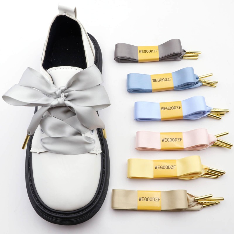 WEGOODZF Ribbon Satin Sneakers Shoelaces: 2 Pair 22mm Wide Flat