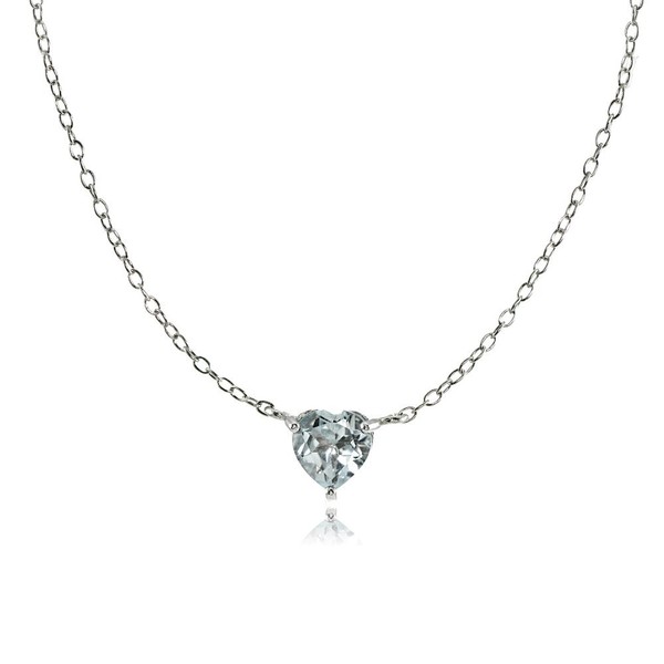 Ice Gems Sterling Silver Small Dainty Aquamarine Heart Choker Necklace
