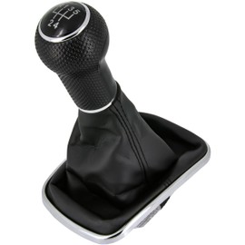 Gear Knob + Gear Stick Boot Set 5 Gears Suitable for VW Bora 1998-2005, Plug & Play, Car Gear Lever Shift Gaiter with Frame, Black - Chrome