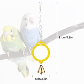 Pet Bird Mirror with Bell Interactive Treat Puzzle Parrot Toy Bird Cage Mirror Small Bird Swing Chew Toys Fun Cage Accessories (Color Random) (Round Shape)